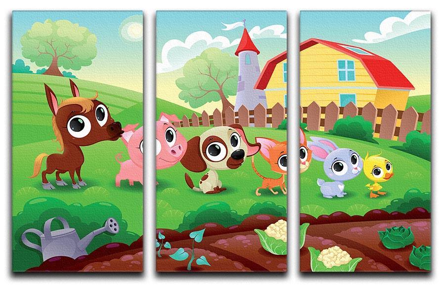 Cute Littest farm animals in the garden 3 Split Panel Canvas Print - Canvas Art Rocks - 1