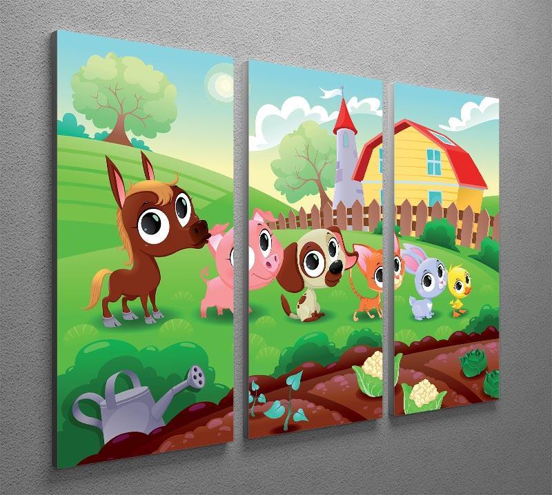 Cute Littest farm animals in the garden 3 Split Panel Canvas Print - Canvas Art Rocks - 2