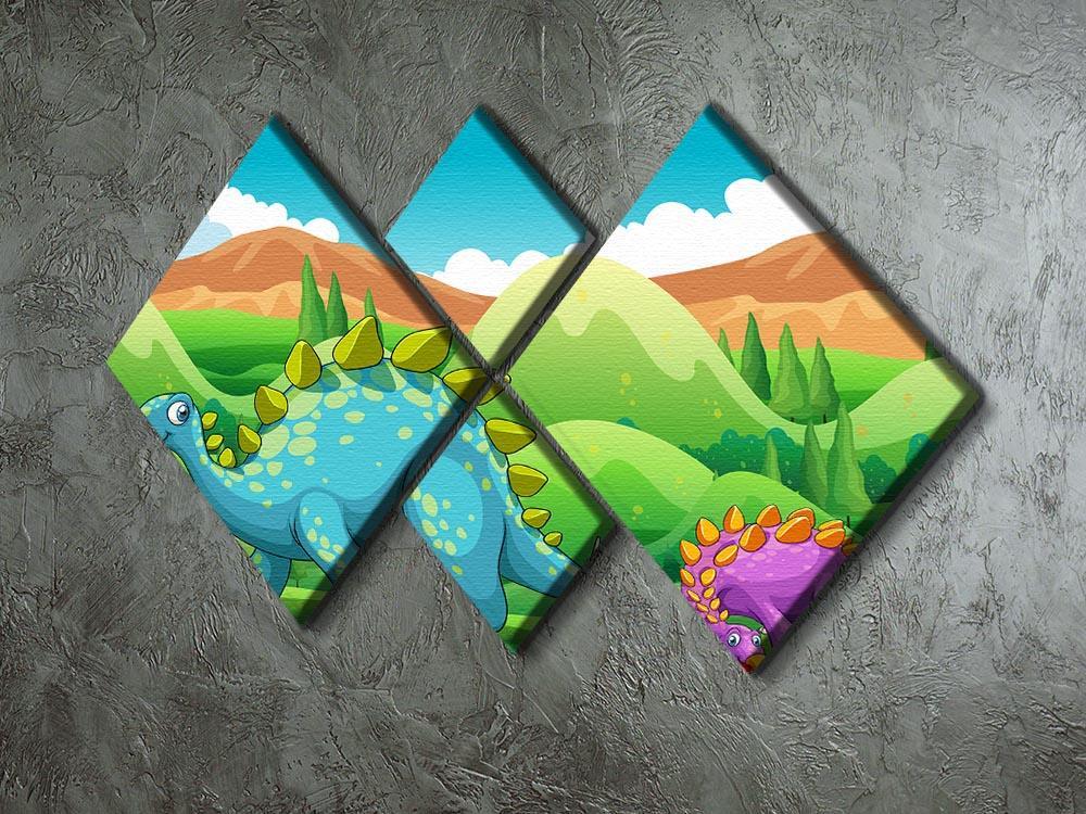 Cute dinosaurs walking 4 Square Multi Panel Canvas - Canvas Art Rocks - 2