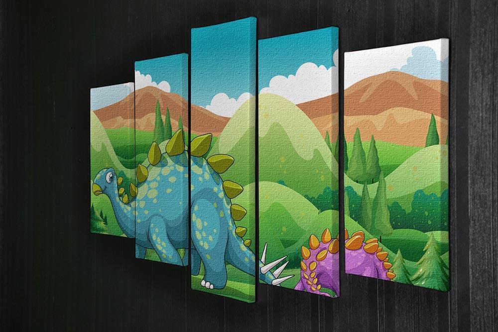 Cute dinosaurs walking 5 Split Panel Canvas - Canvas Art Rocks - 2