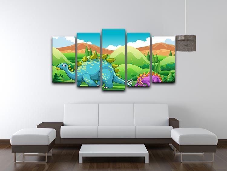 Cute dinosaurs walking 5 Split Panel Canvas - Canvas Art Rocks - 3