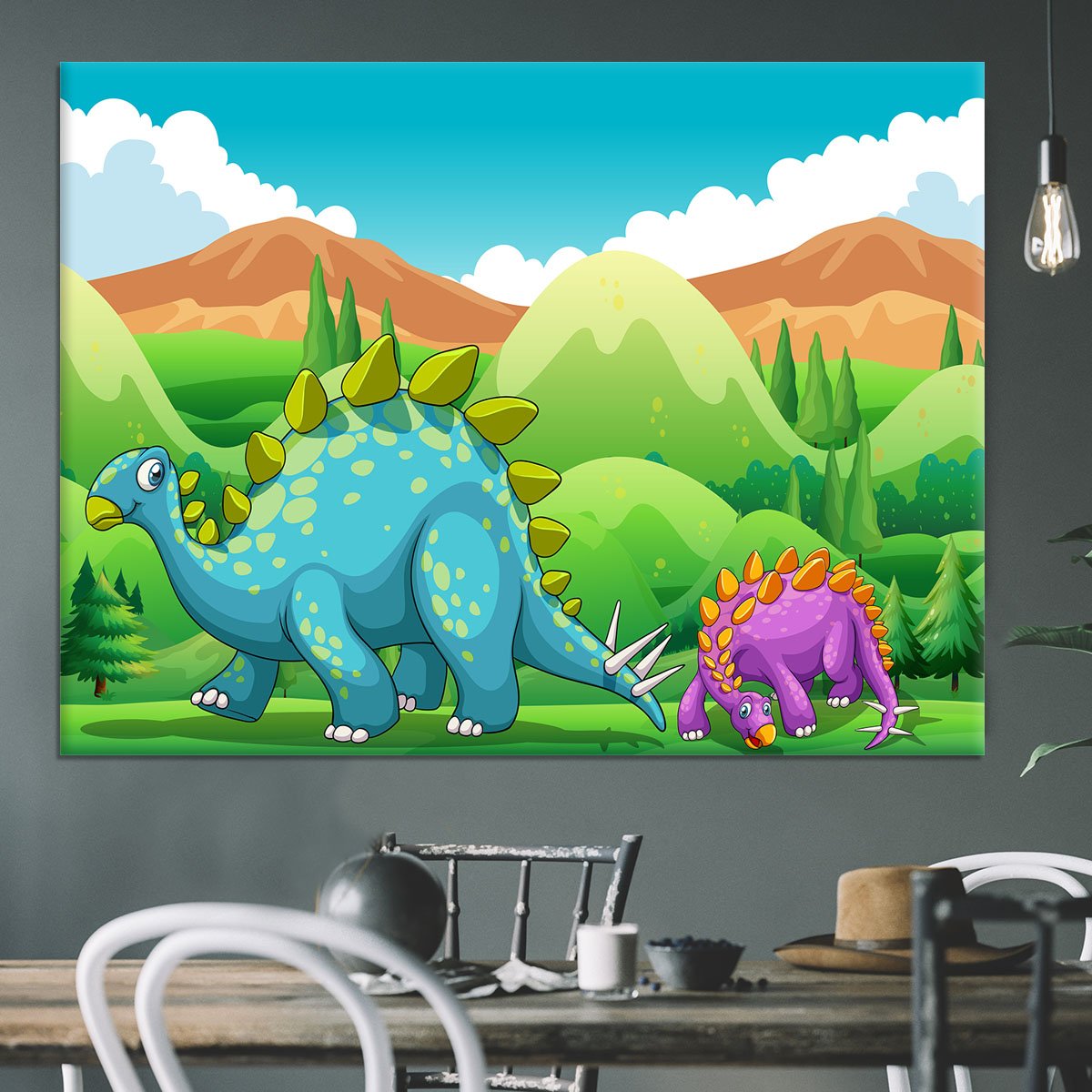 Cute dinosaurs walking Canvas Print or Poster