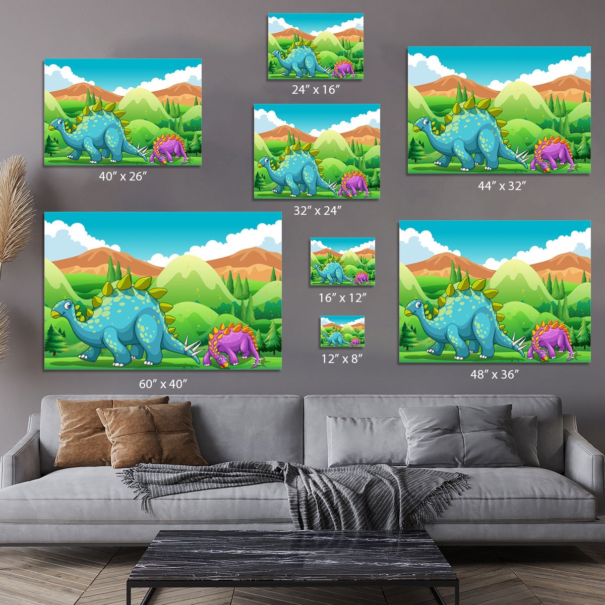 Cute dinosaurs walking Canvas Print or Poster