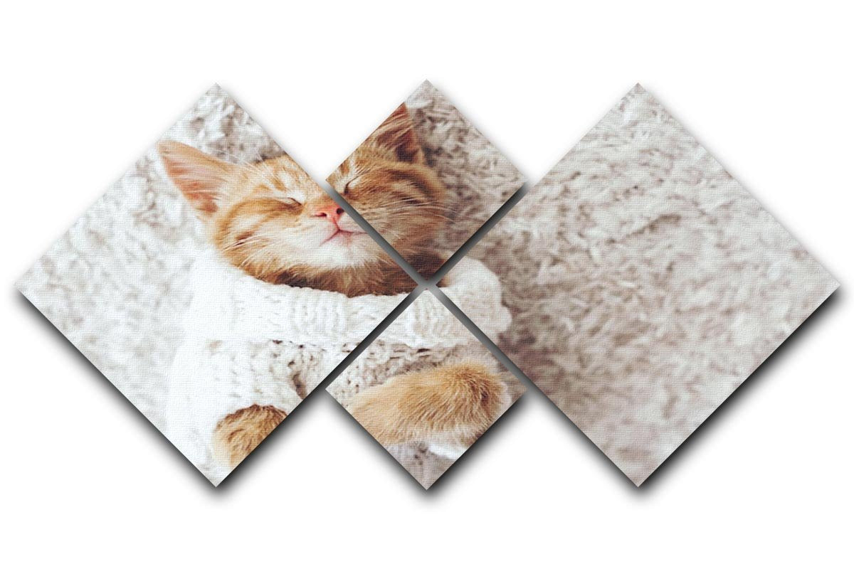 Cute little ginger kitten wearing warm knitted sweater 4 Square Multi Panel Canvas - Canvas Art Rocks - 1