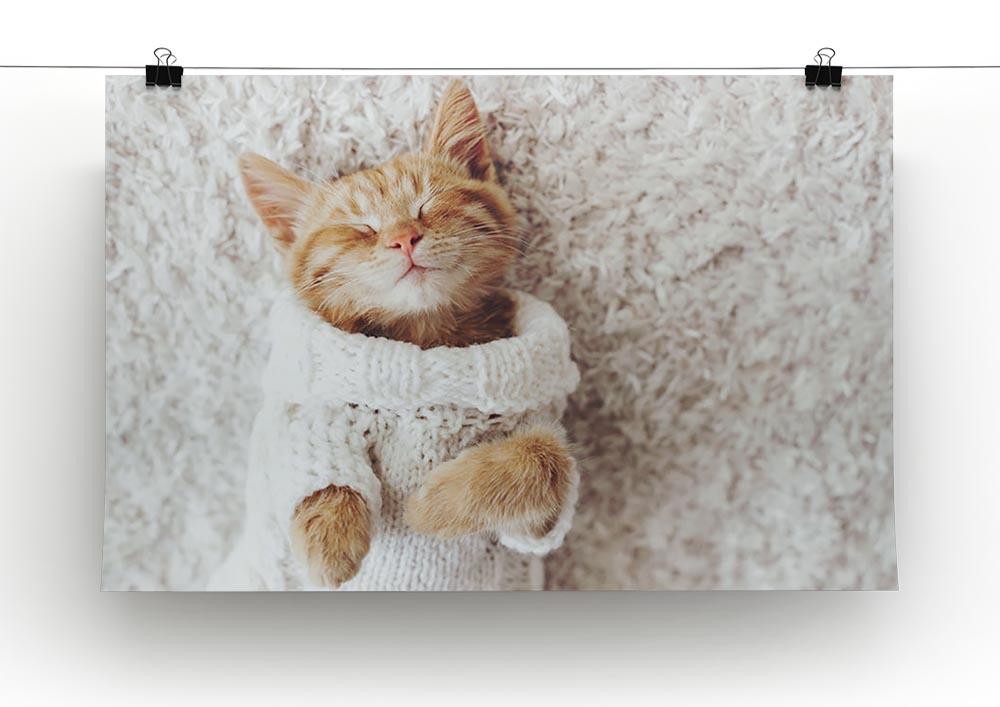 Cute little ginger kitten wearing warm knitted sweater Canvas Print or Poster - Canvas Art Rocks - 2