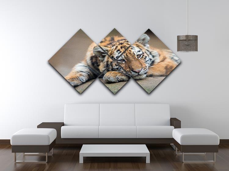 Cute tiger cub resting lazily 4 Square Multi Panel Canvas - Canvas Art Rocks - 3