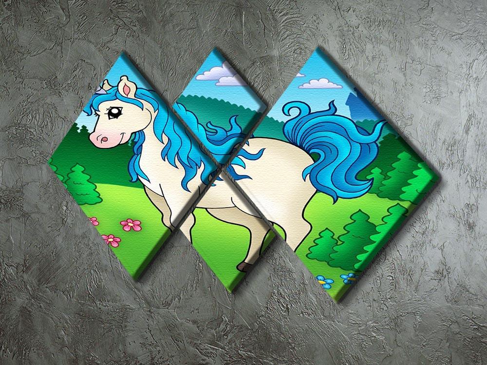 Cute unicorn in forest 4 Square Multi Panel Canvas  - Canvas Art Rocks - 2