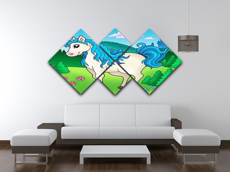 Cute unicorn in forest 4 Square Multi Panel Canvas  - Canvas Art Rocks - 3