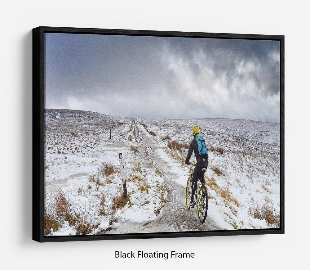 Cycling in the snow Floating Frame Canvas - Canvas Art Rocks - 1