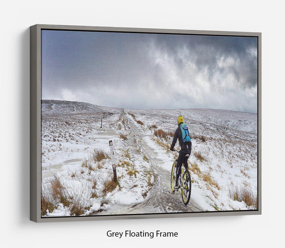 Cycling in the snow Floating Frame Canvas - Canvas Art Rocks - 3