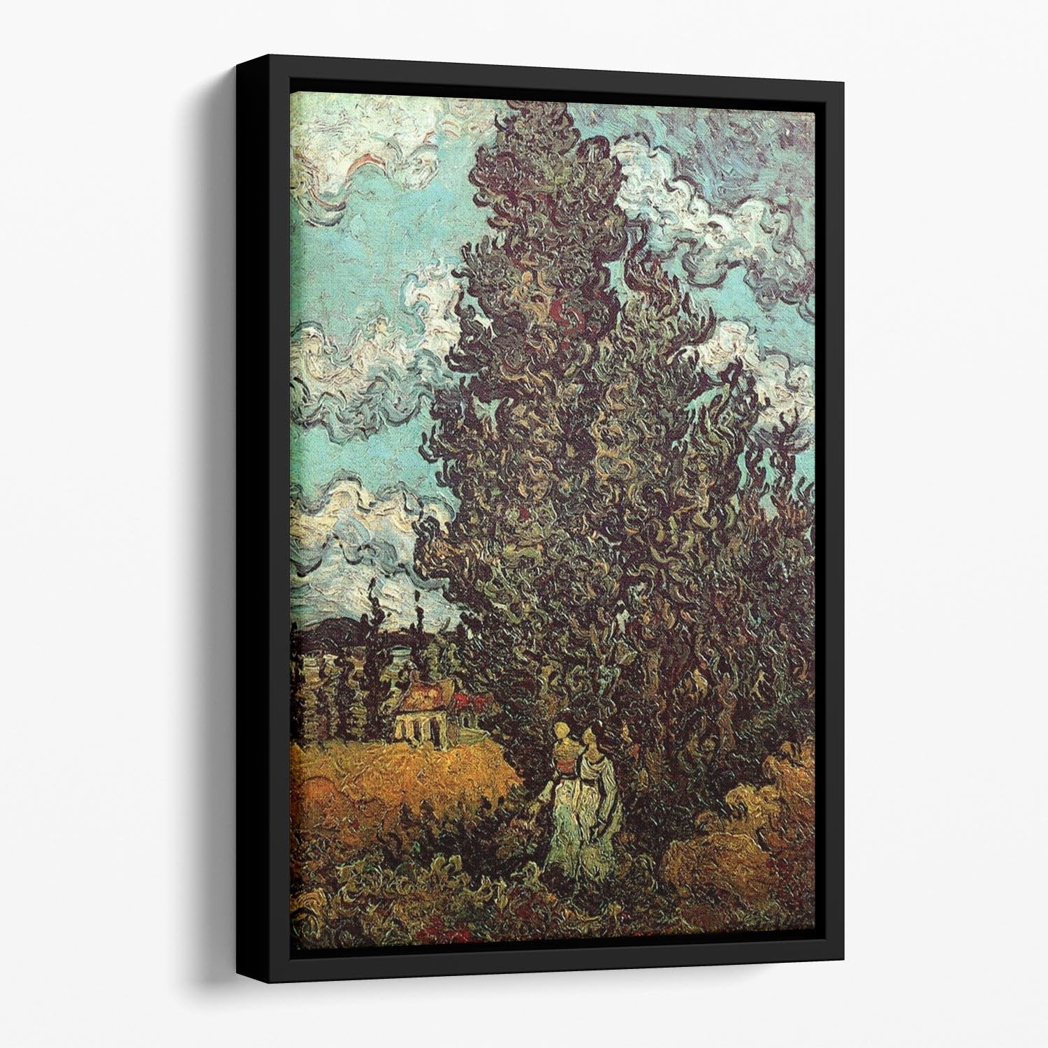 Cypresses and Two Women by Van Gogh Floating Framed Canvas