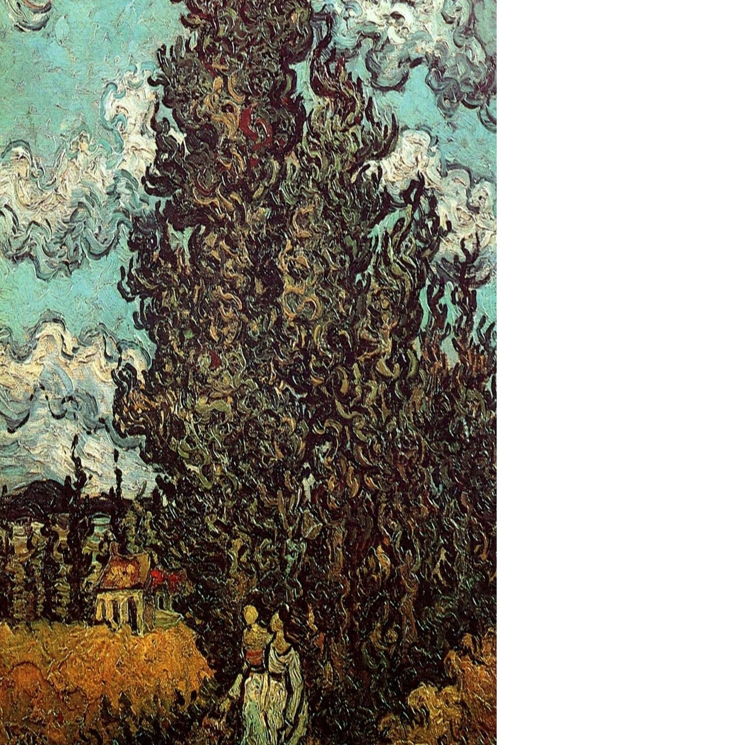 Cypresses and Two Women by Van Gogh Floating Framed Canvas