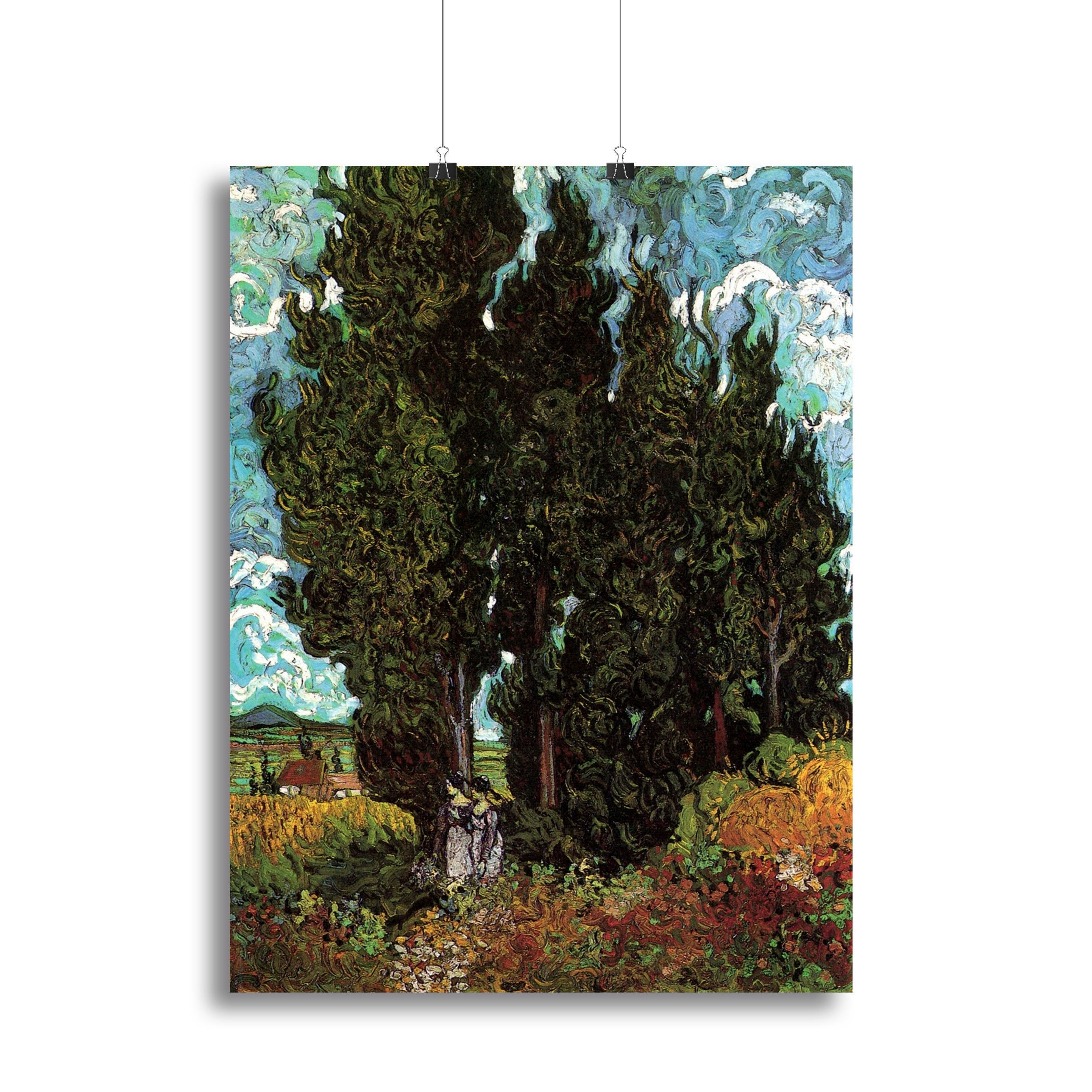 Cypresses with Two Female Figures by Van Gogh Canvas Print or Poster