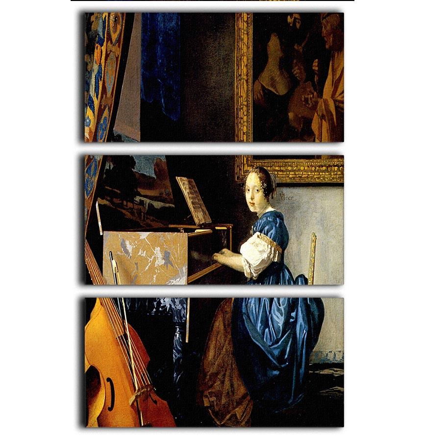 Dame on spinet by Vermeer 3 Split Panel Canvas Print - Canvas Art Rocks - 1