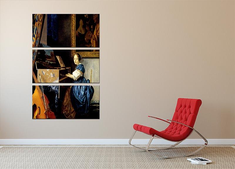 Dame on spinet by Vermeer 3 Split Panel Canvas Print - Canvas Art Rocks - 2