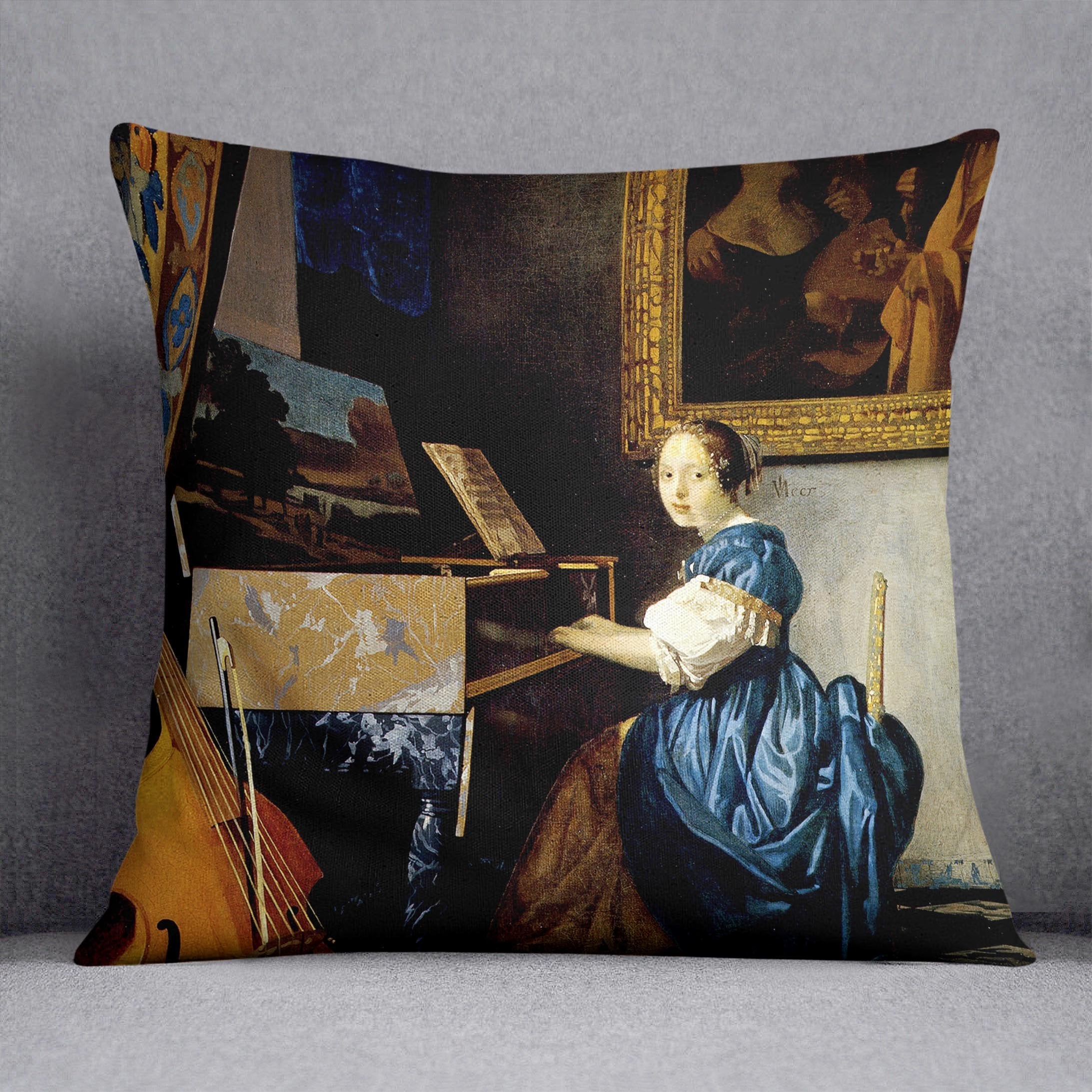 Dame on spinet by Vermeer Cushion