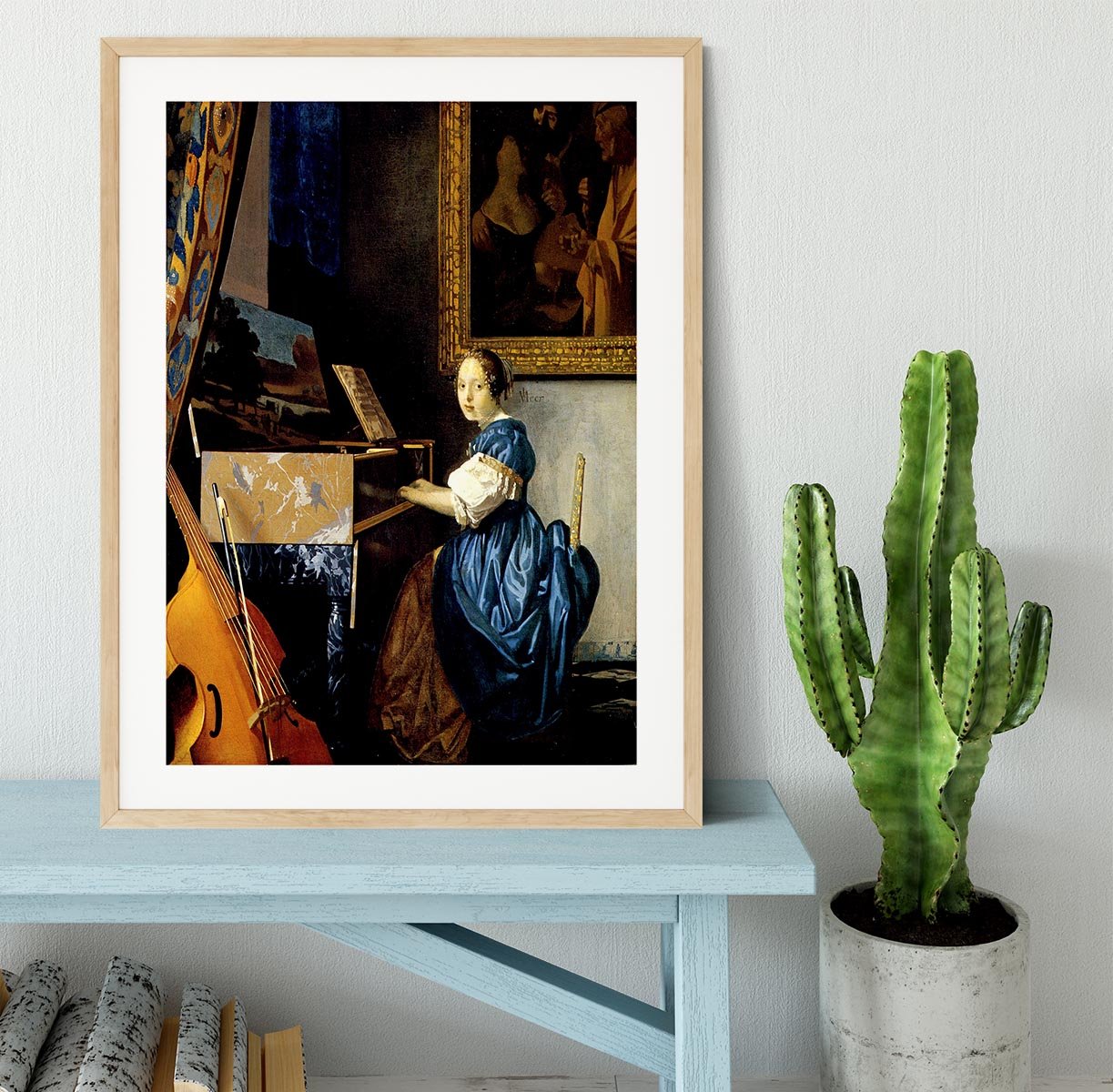 Dame on spinet by Vermeer Framed Print - Canvas Art Rocks - 3