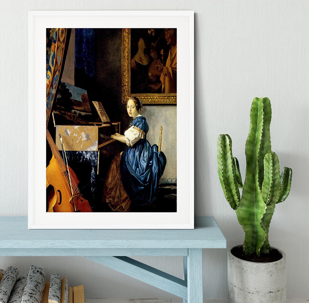 Dame on spinet by Vermeer Framed Print - Canvas Art Rocks - 5