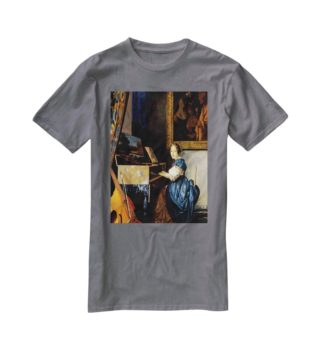 Dame on spinet by Vermeer T-Shirt - Canvas Art Rocks - 3