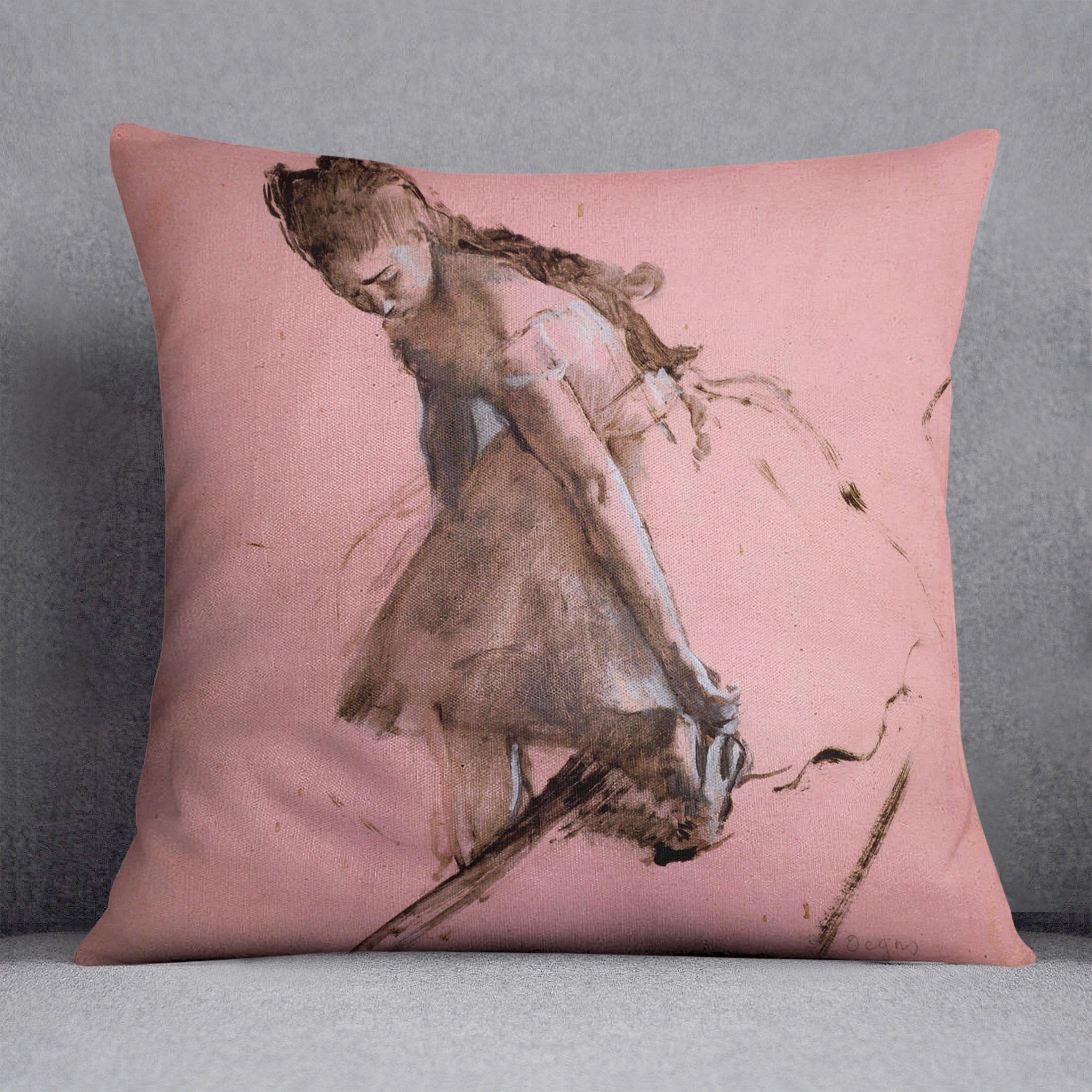 Dancer slipping on her shoe by Degas Cushion