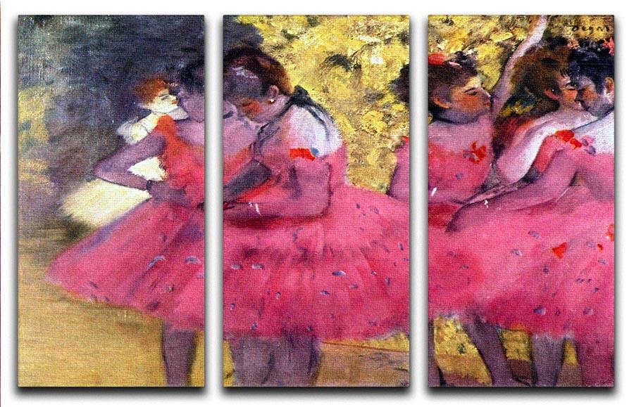 Dancers in pink between the scenes by Degas 3 Split Panel Canvas Print - Canvas Art Rocks - 1