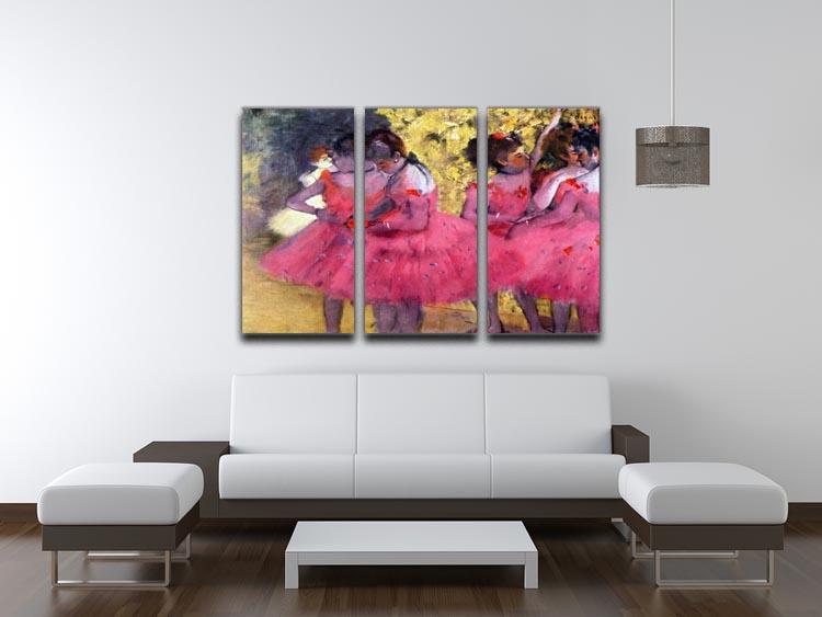Dancers in pink between the scenes by Degas 3 Split Panel Canvas Print - Canvas Art Rocks - 3