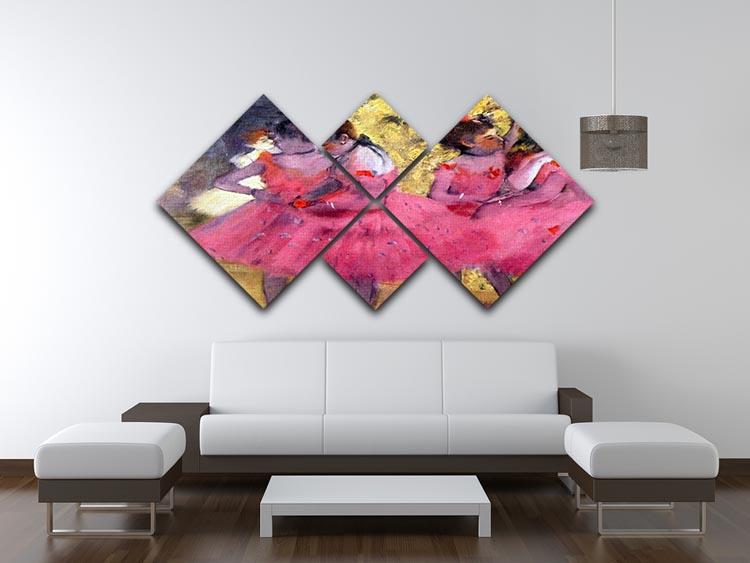 Dancers in pink between the scenes by Degas 4 Square Multi Panel Canvas - Canvas Art Rocks - 3