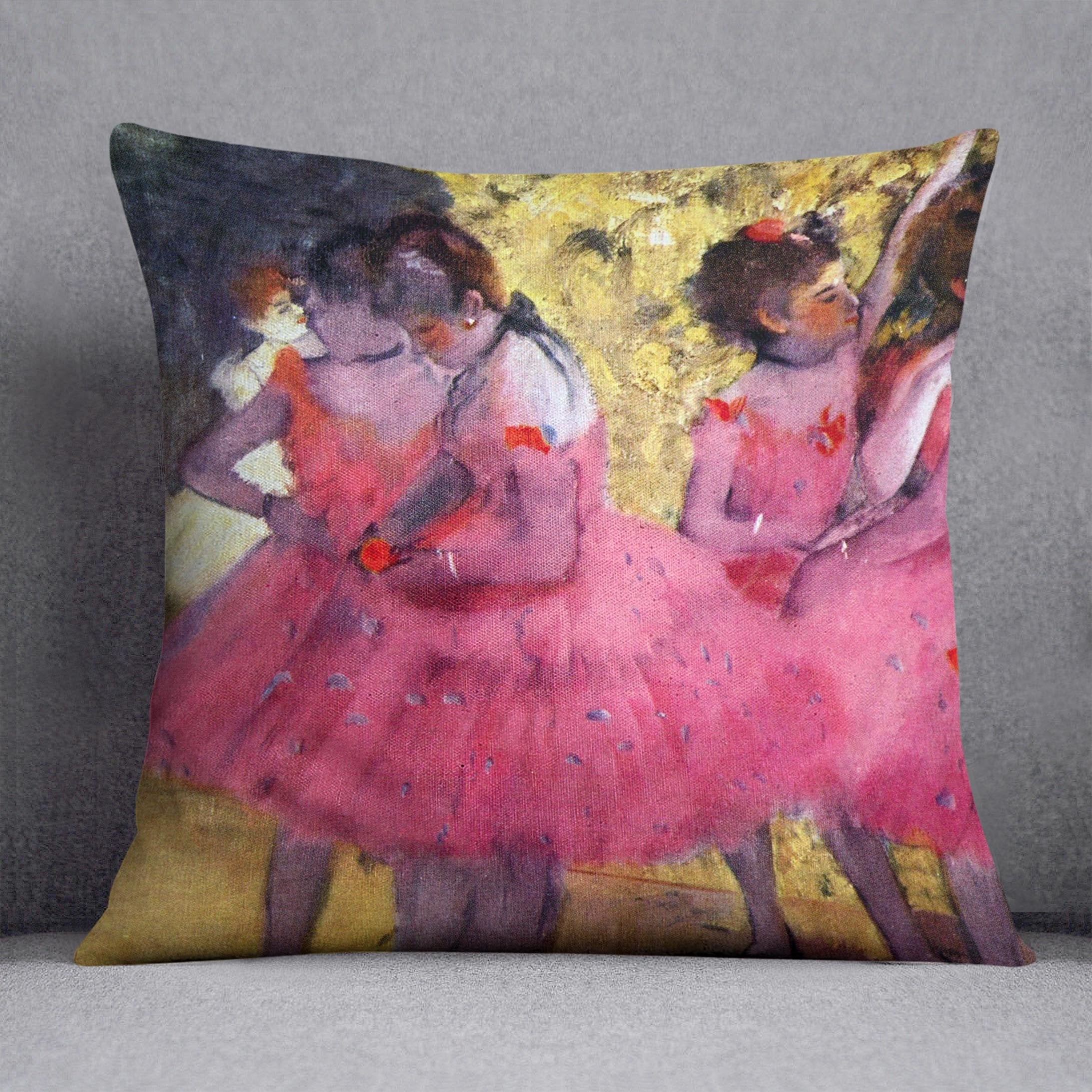 Dancers in pink between the scenes by Degas Cushion