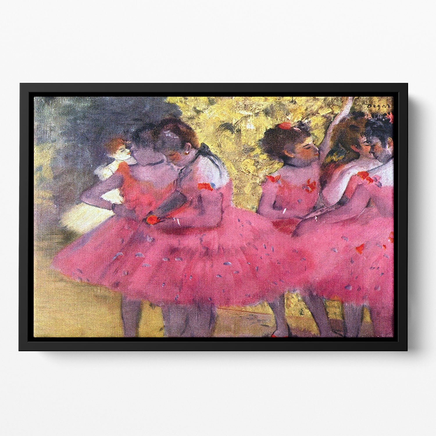 Dancers in pink between the scenes by Degas Floating Framed Canvas