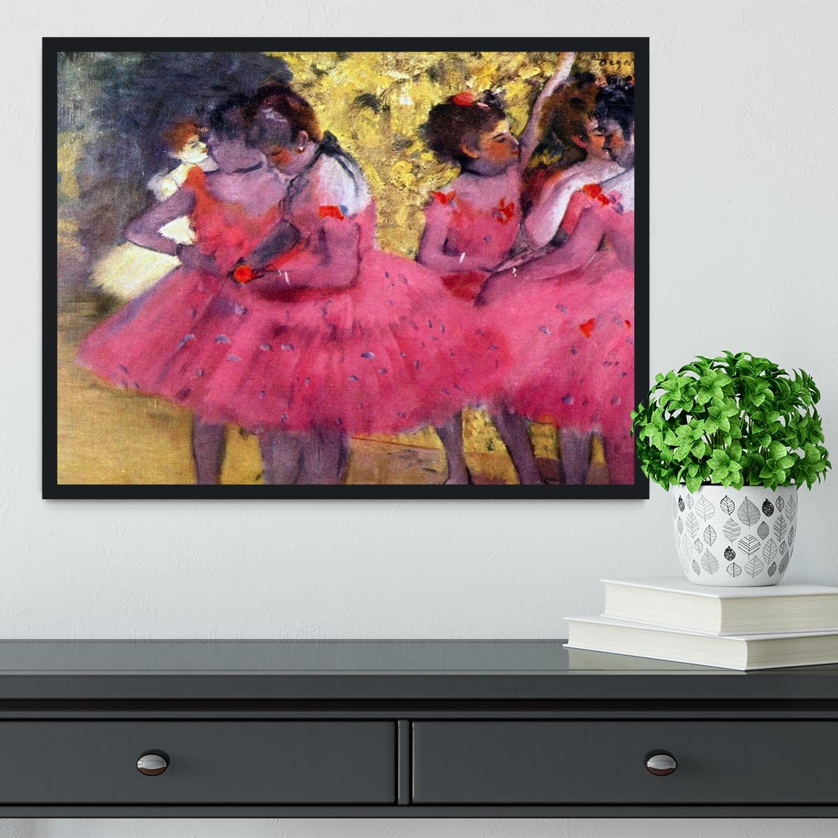 Dancers in pink between the scenes by Degas Framed Print - Canvas Art Rocks - 2