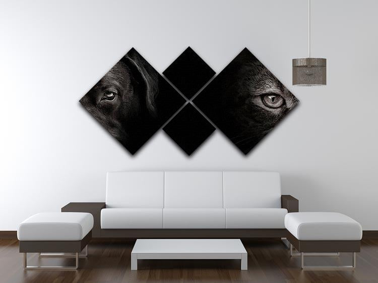 Dark muzzle labrador dog and cat 4 Square Multi Panel Canvas - Canvas Art Rocks - 3
