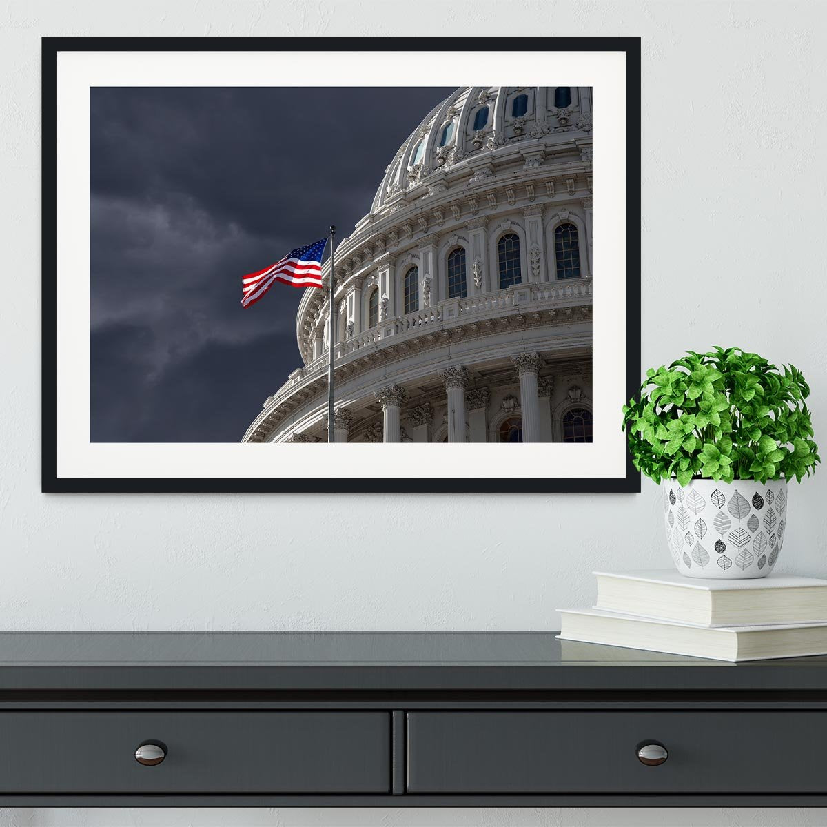 Dark sky over the US Capitol building Framed Print - Canvas Art Rocks - 1