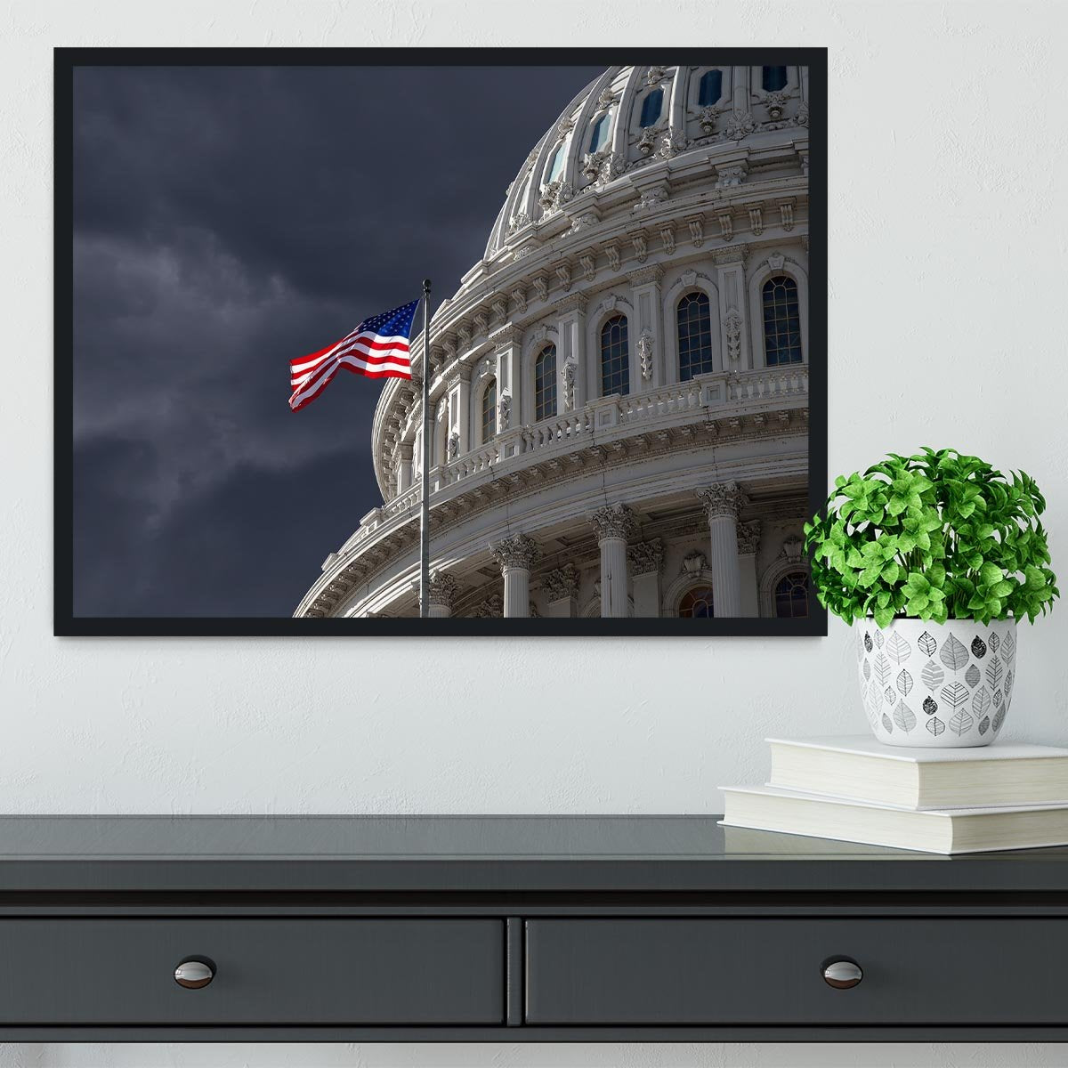 Dark sky over the US Capitol building Framed Print - Canvas Art Rocks - 2