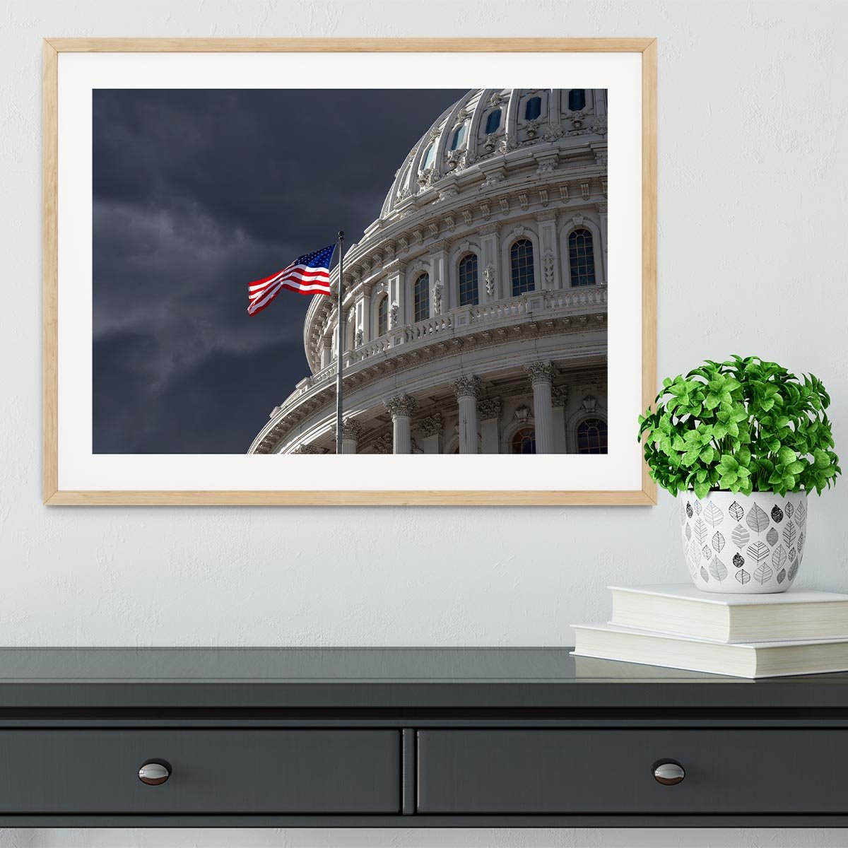Dark sky over the US Capitol building Framed Print - Canvas Art Rocks - 3