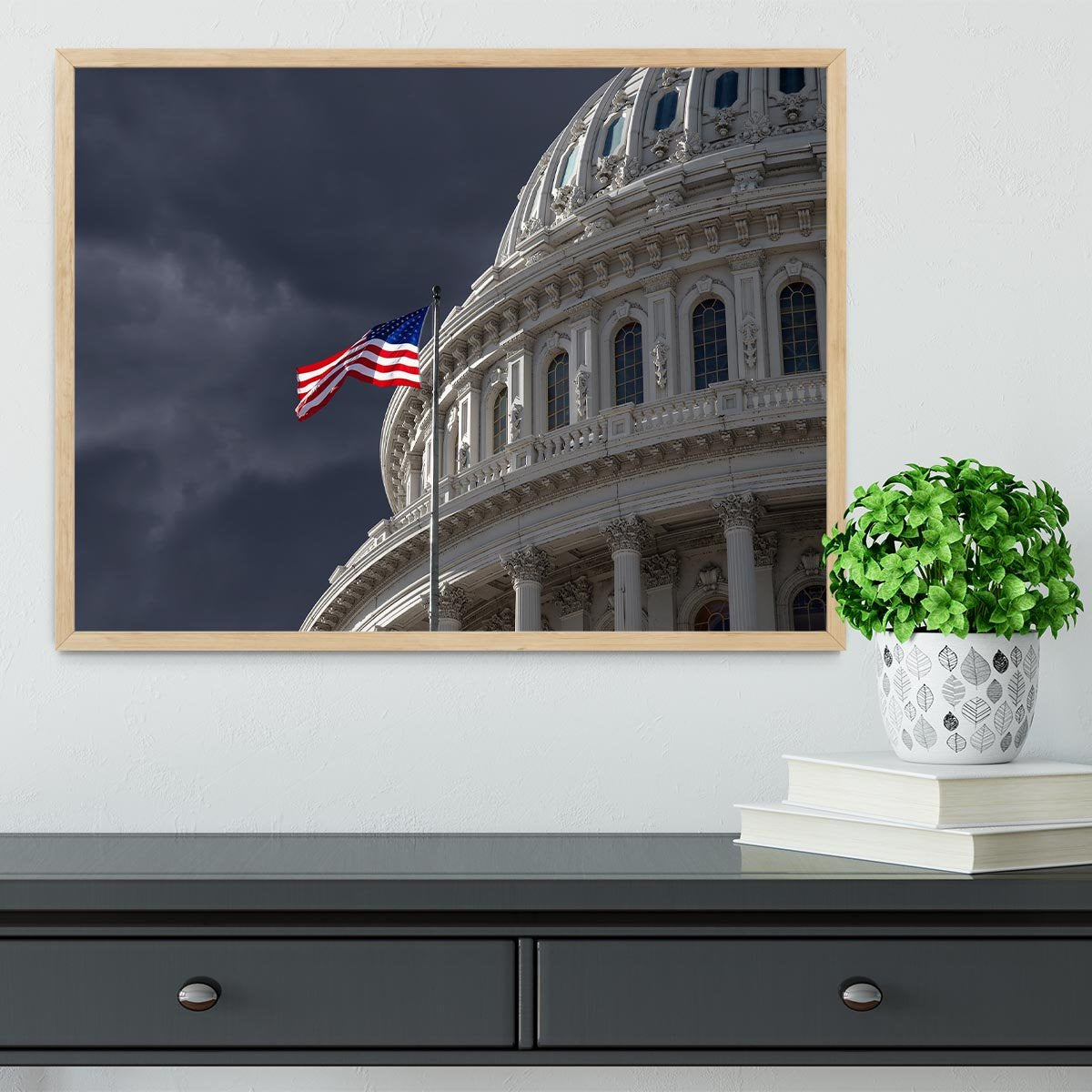 Dark sky over the US Capitol building Framed Print - Canvas Art Rocks - 4