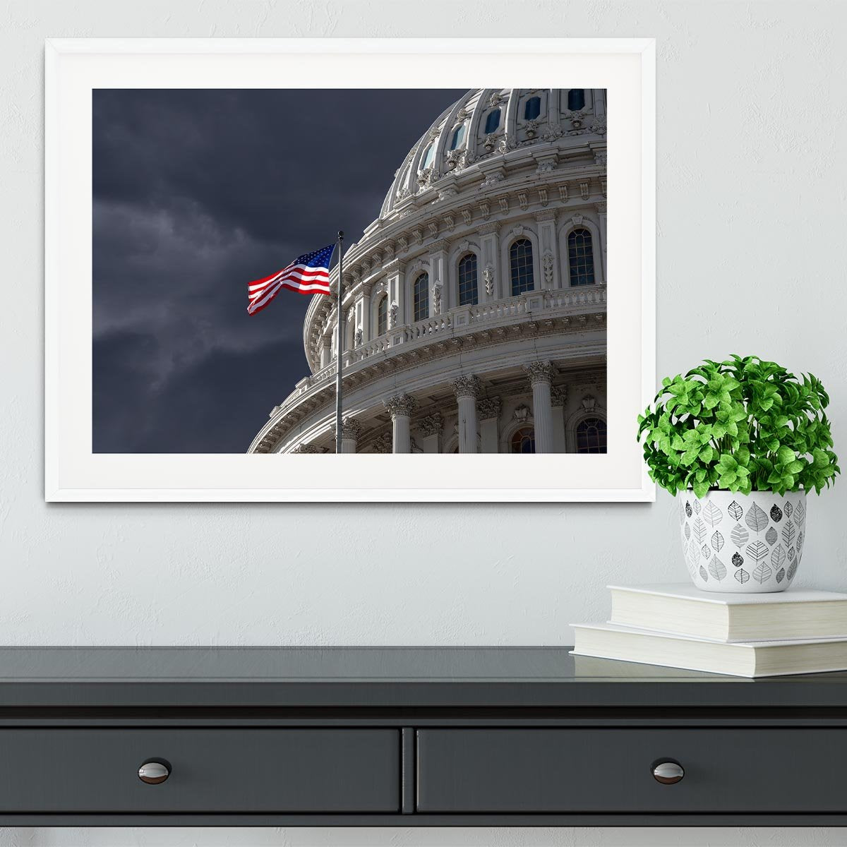 Dark sky over the US Capitol building Framed Print - Canvas Art Rocks - 5