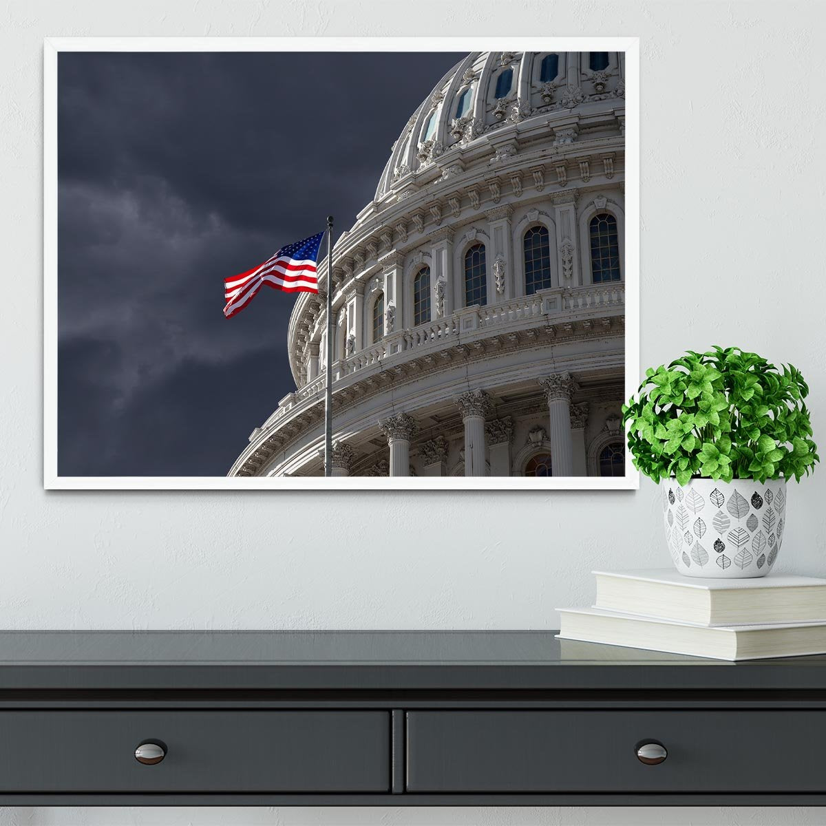 Dark sky over the US Capitol building Framed Print - Canvas Art Rocks -6