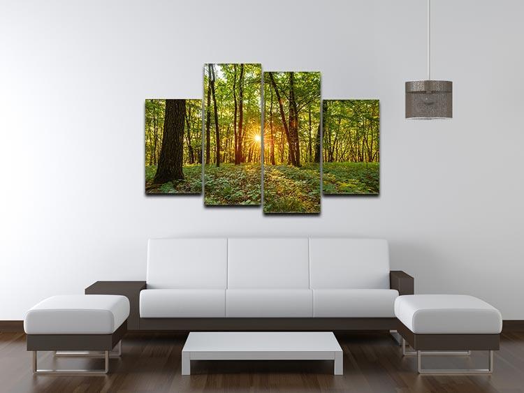 Dawn in the forest of Bavaria 4 Split Panel Canvas  - Canvas Art Rocks - 3