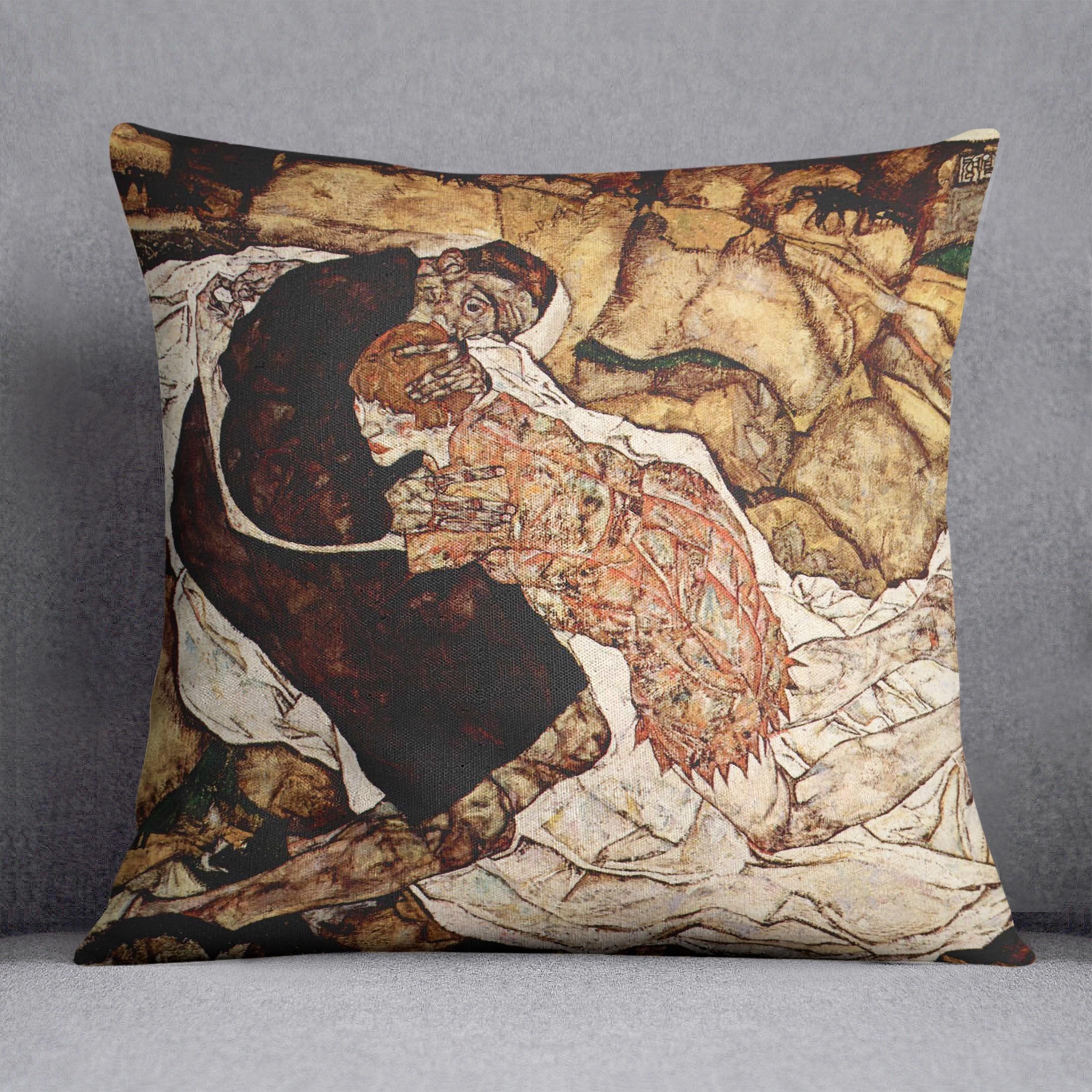 Death and the Woman by Egon Schiele Cushion