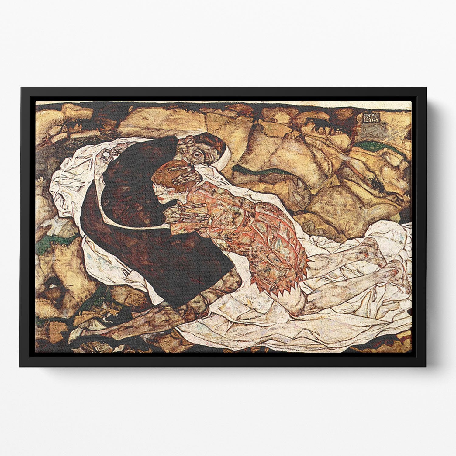 Death and the Woman by Egon Schiele Floating Framed Canvas
