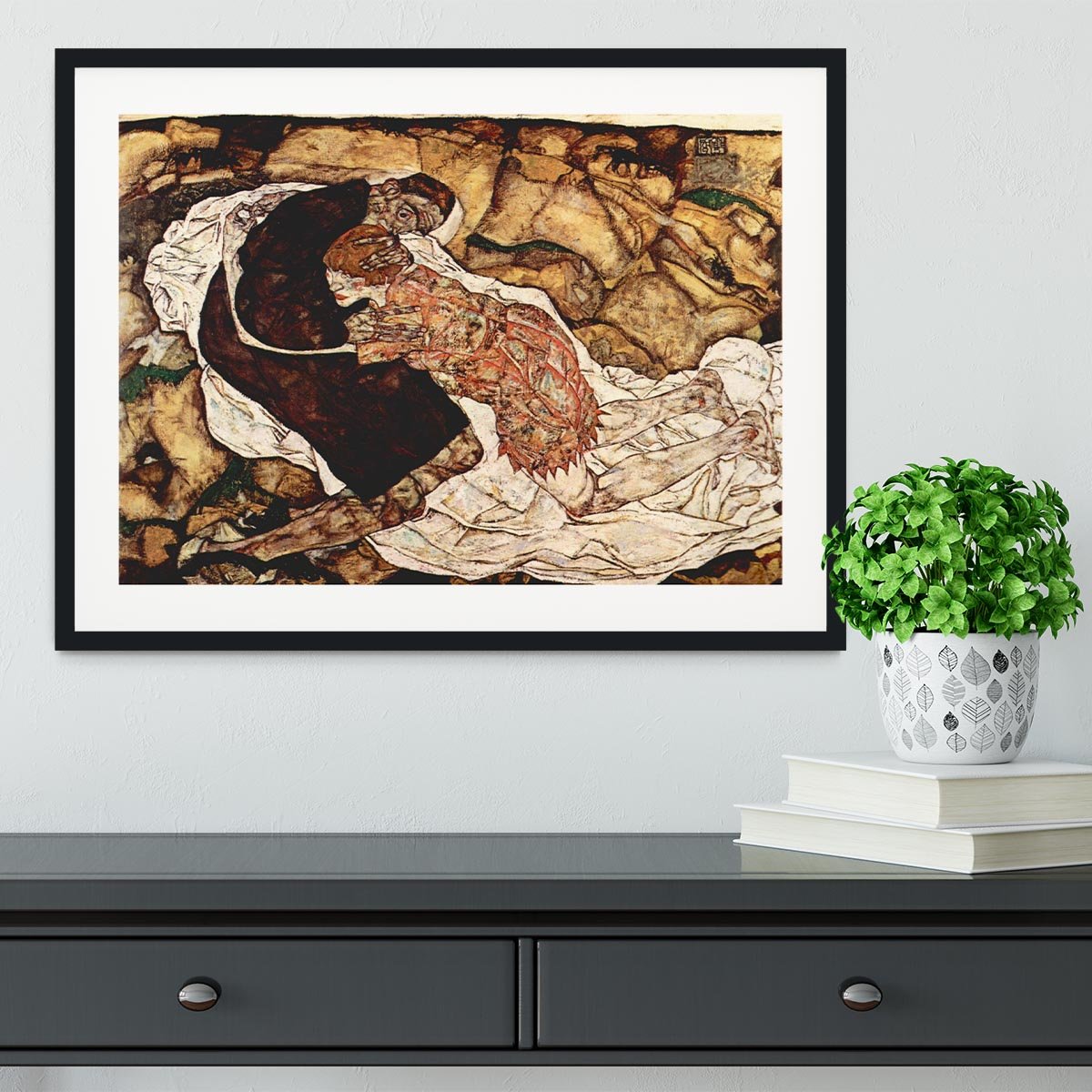 Death and the Woman by Egon Schiele Framed Print - Canvas Art Rocks - 1
