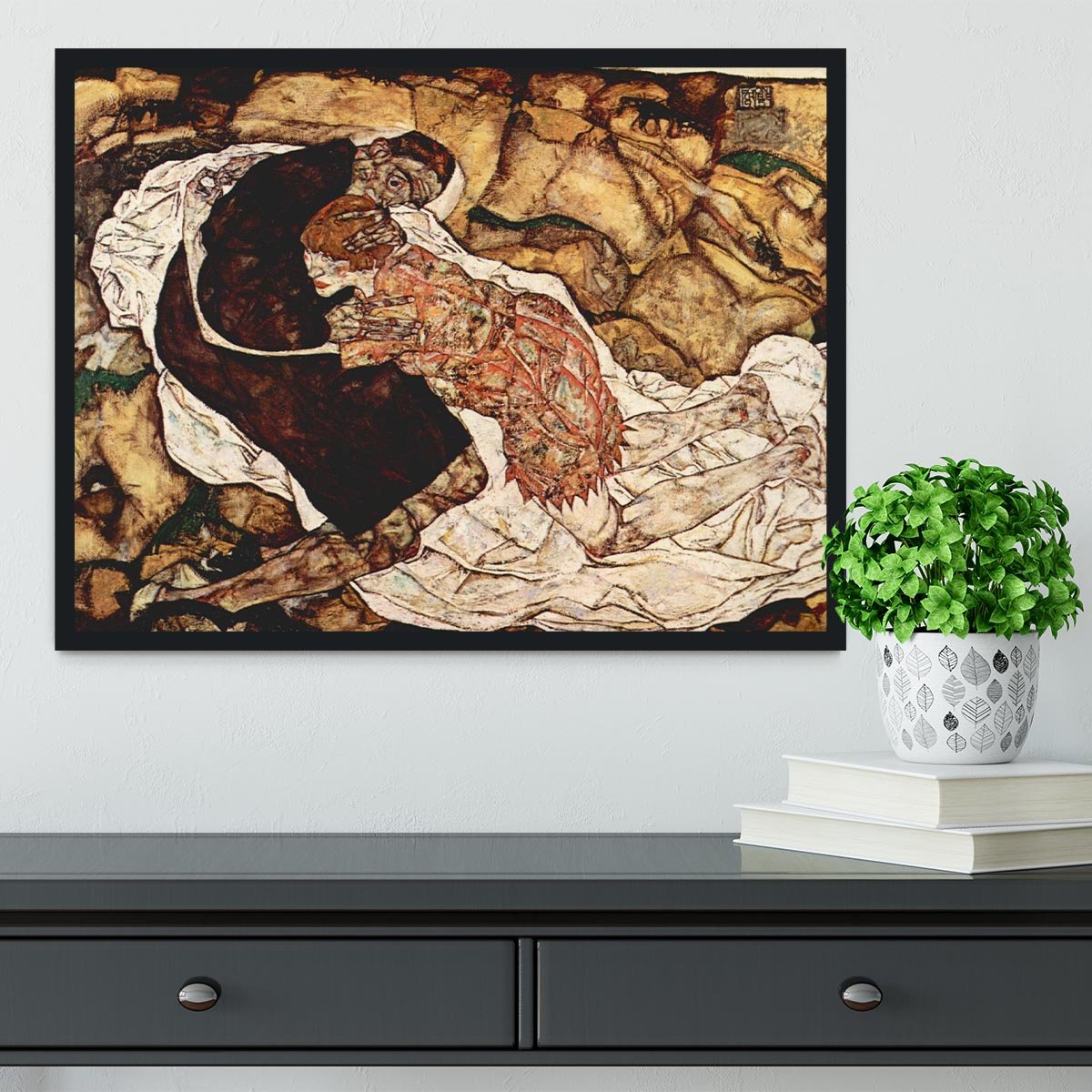 Death and the Woman by Egon Schiele Framed Print - Canvas Art Rocks - 2