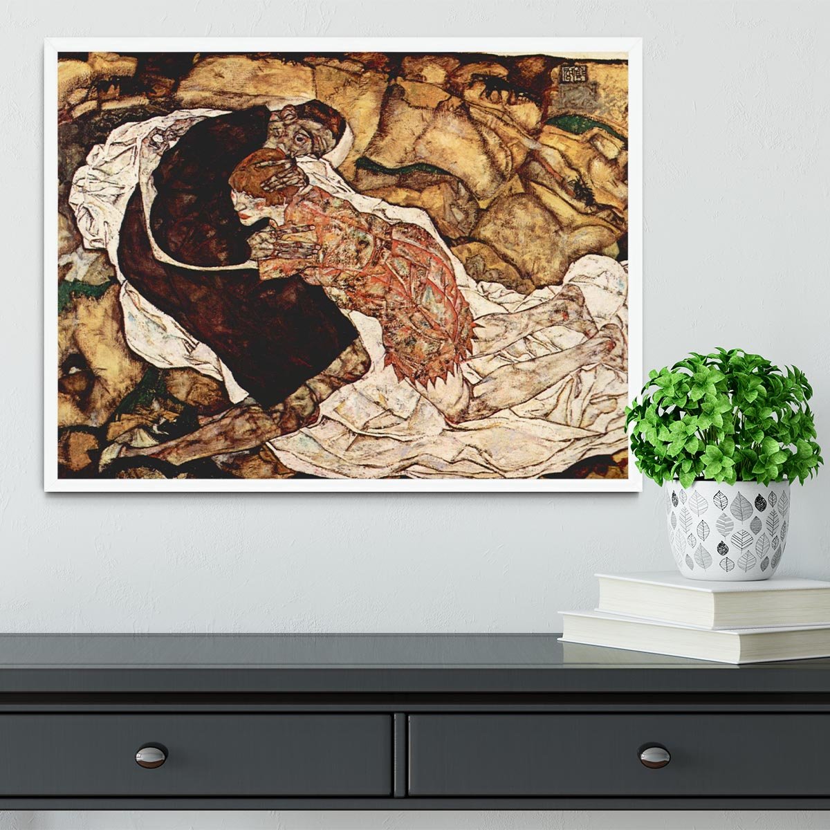 Death and the Woman by Egon Schiele Framed Print - Canvas Art Rocks -6