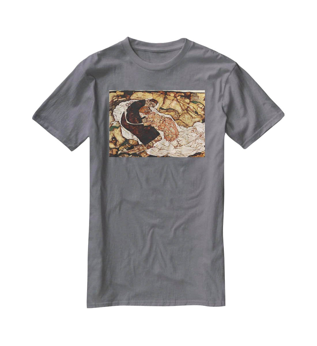 Death and the Woman by Egon Schiele T-Shirt - Canvas Art Rocks - 3
