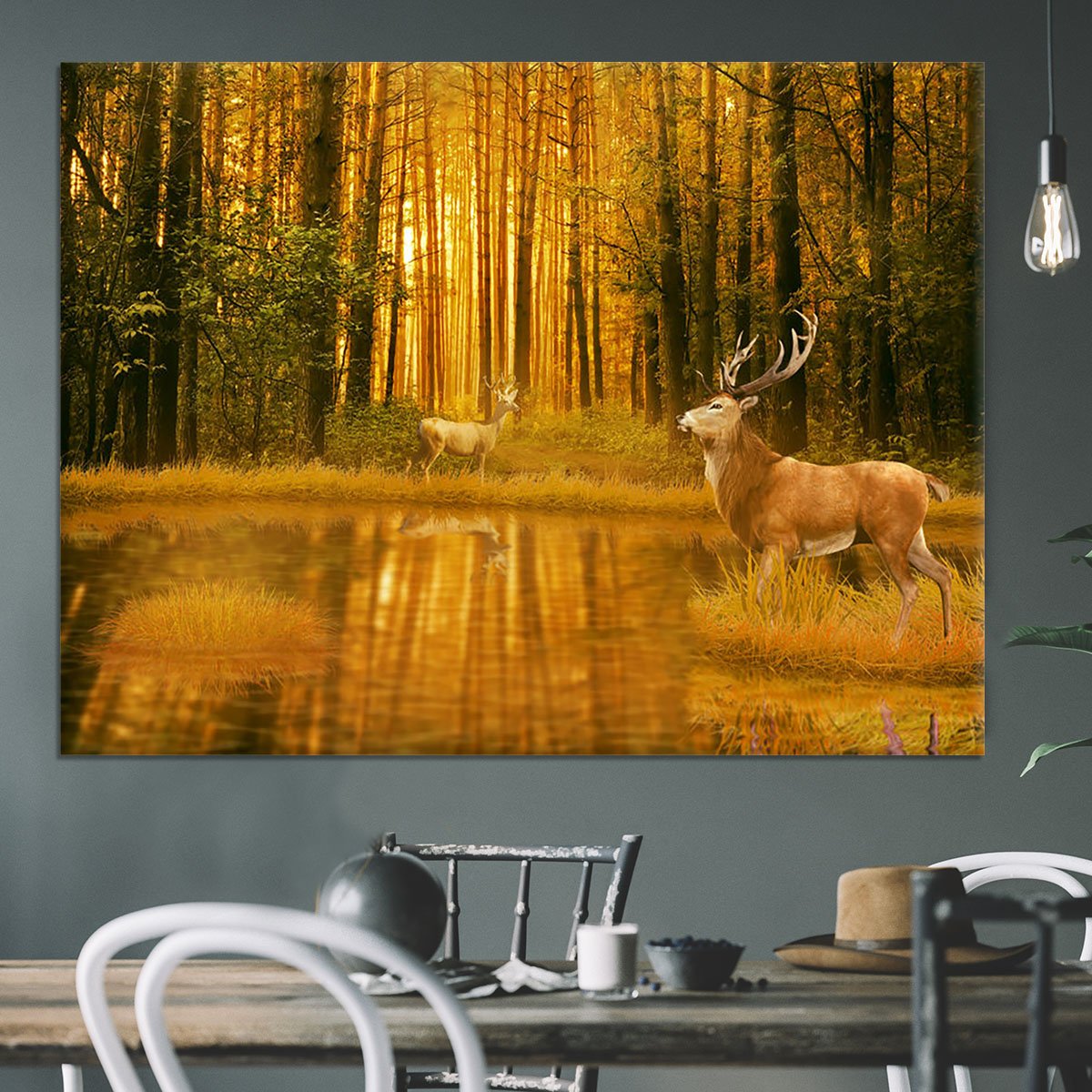 Deer Bucks in summer sunset Canvas Print or Poster