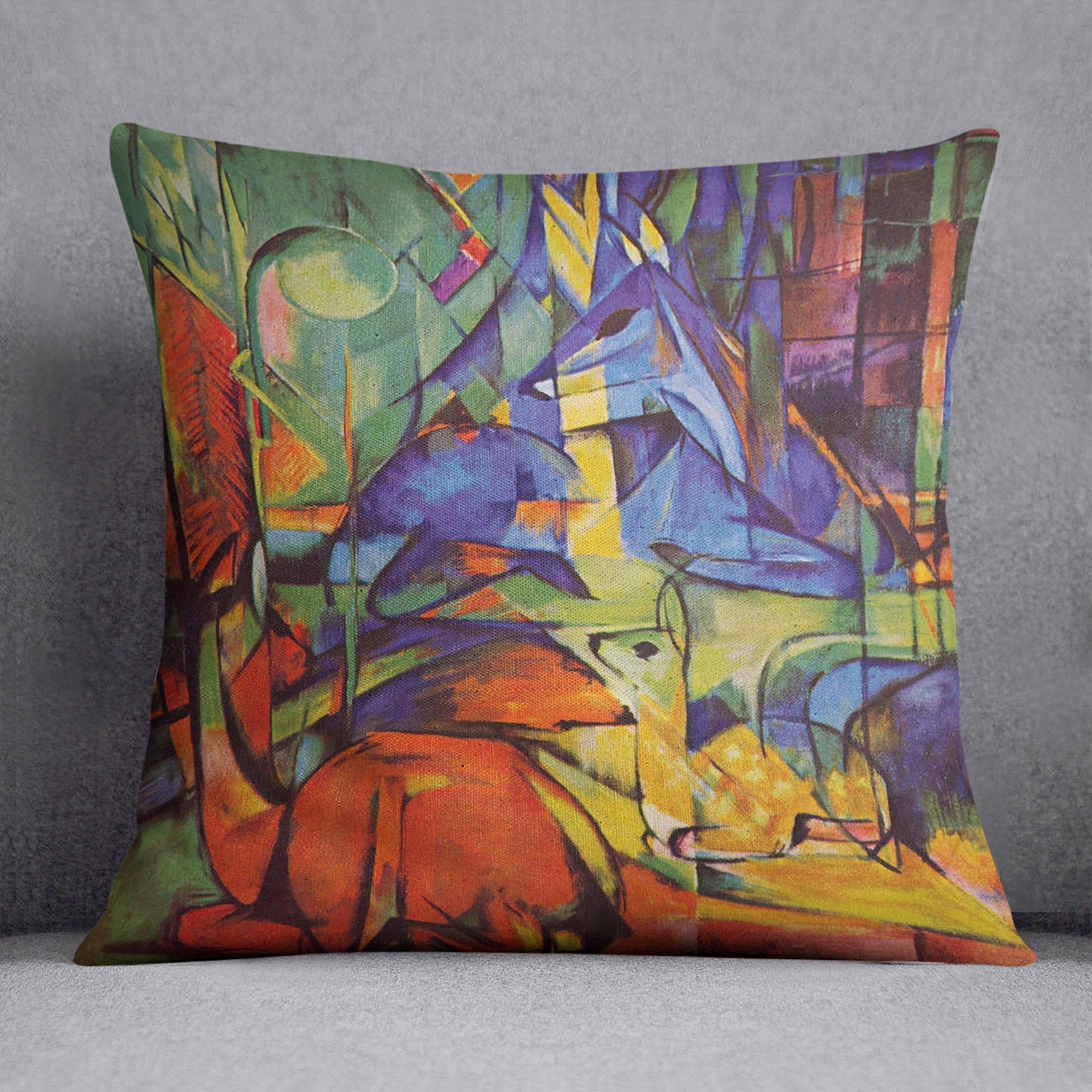 Deer in Forest by Franz Marc Throw Pillow