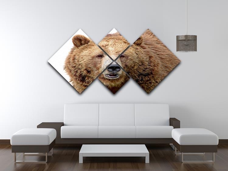 Detailed close-up portrait of a magnificent grizzly brown bear 4 Square Multi Panel Canvas - Canvas Art Rocks - 3