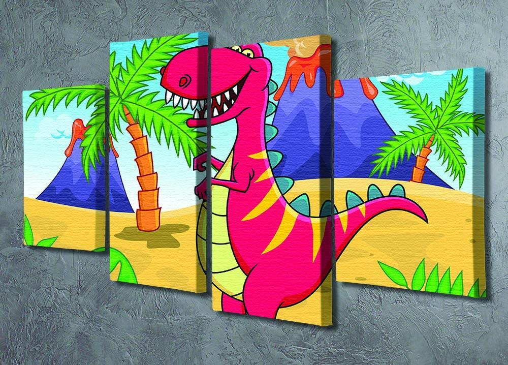 Dinosaur Volcano Cartoon 4 Split Panel Canvas - Canvas Art Rocks - 2