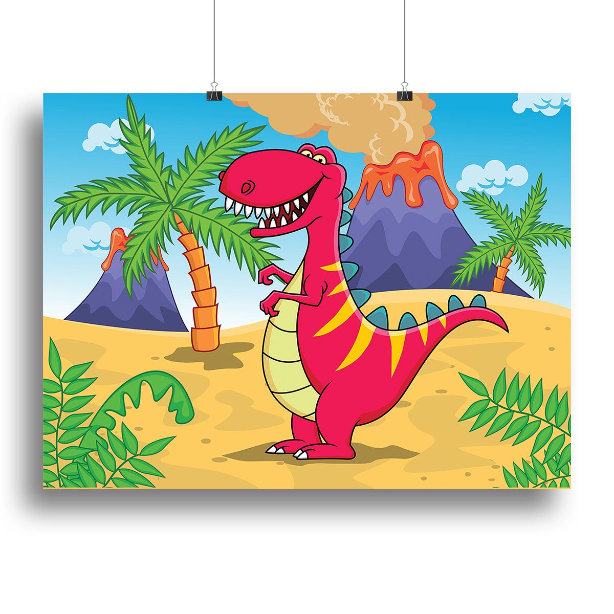 Dinosaur Volcano Cartoon Canvas Print or Poster