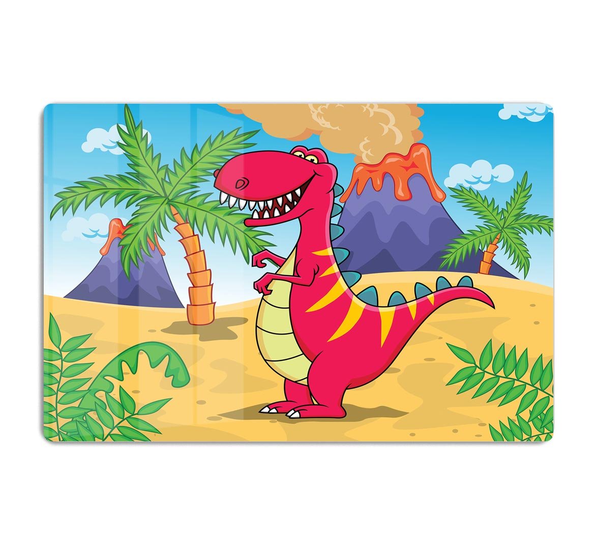 Dinosaur Volcano Cartoon HD Metal Print